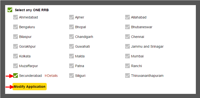  How to Edit/ Modify RRB Secunderabad ASM Online Application 2016